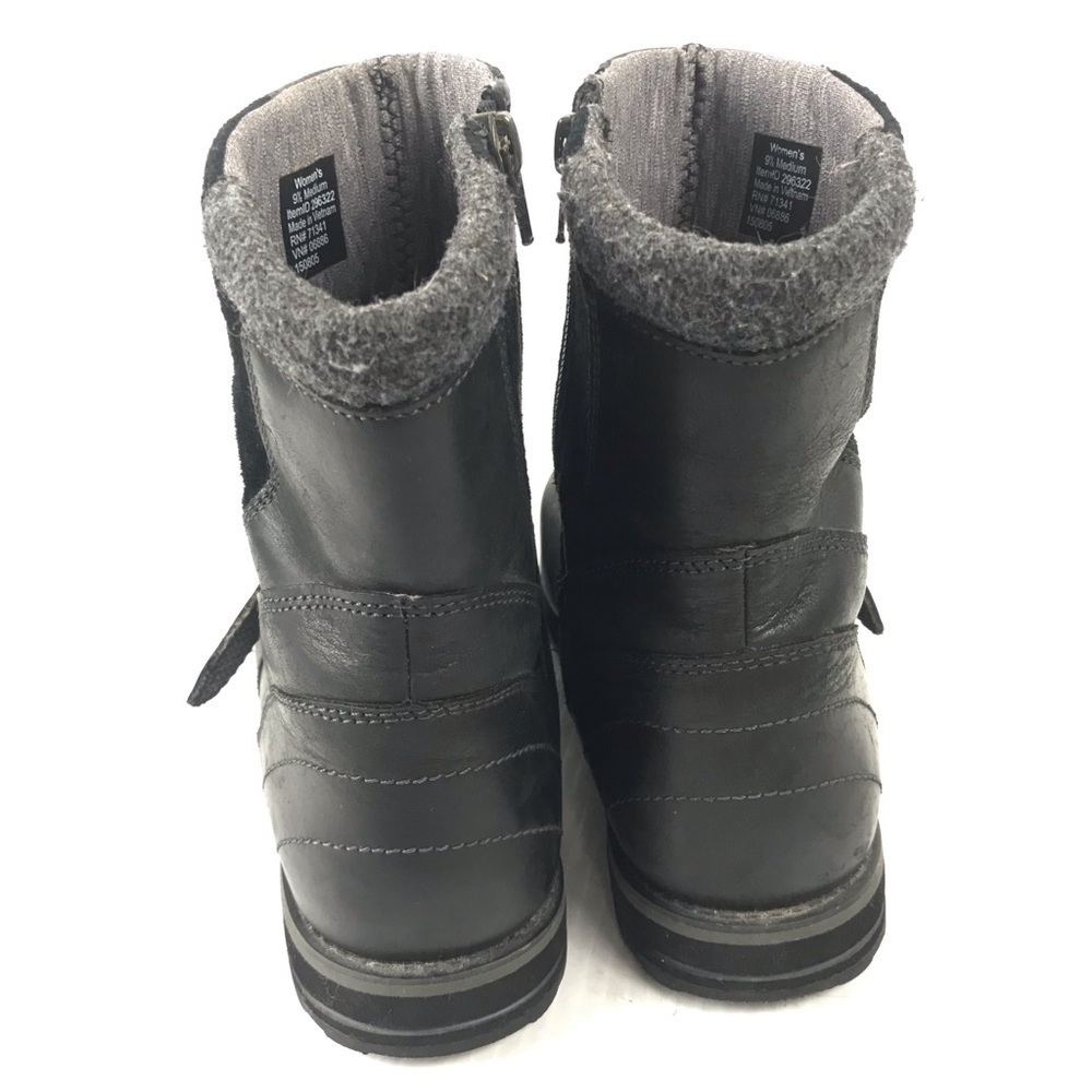 L.L. Bean Park Ridge Black Leather Buckle Ankle Boots - Picture 6 of 9